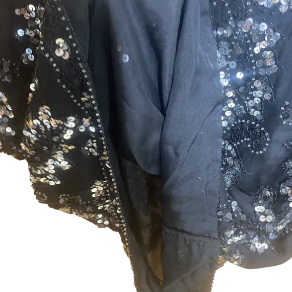Vintage Patchouli Silk Top Womens Size L Black Sequined Party Cocktail Evening G - Picture 7 of 14